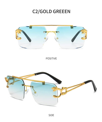 KAMMPT Vintage Rimless Sunglasses – UV400 Gradient Square Shades for Men & Women