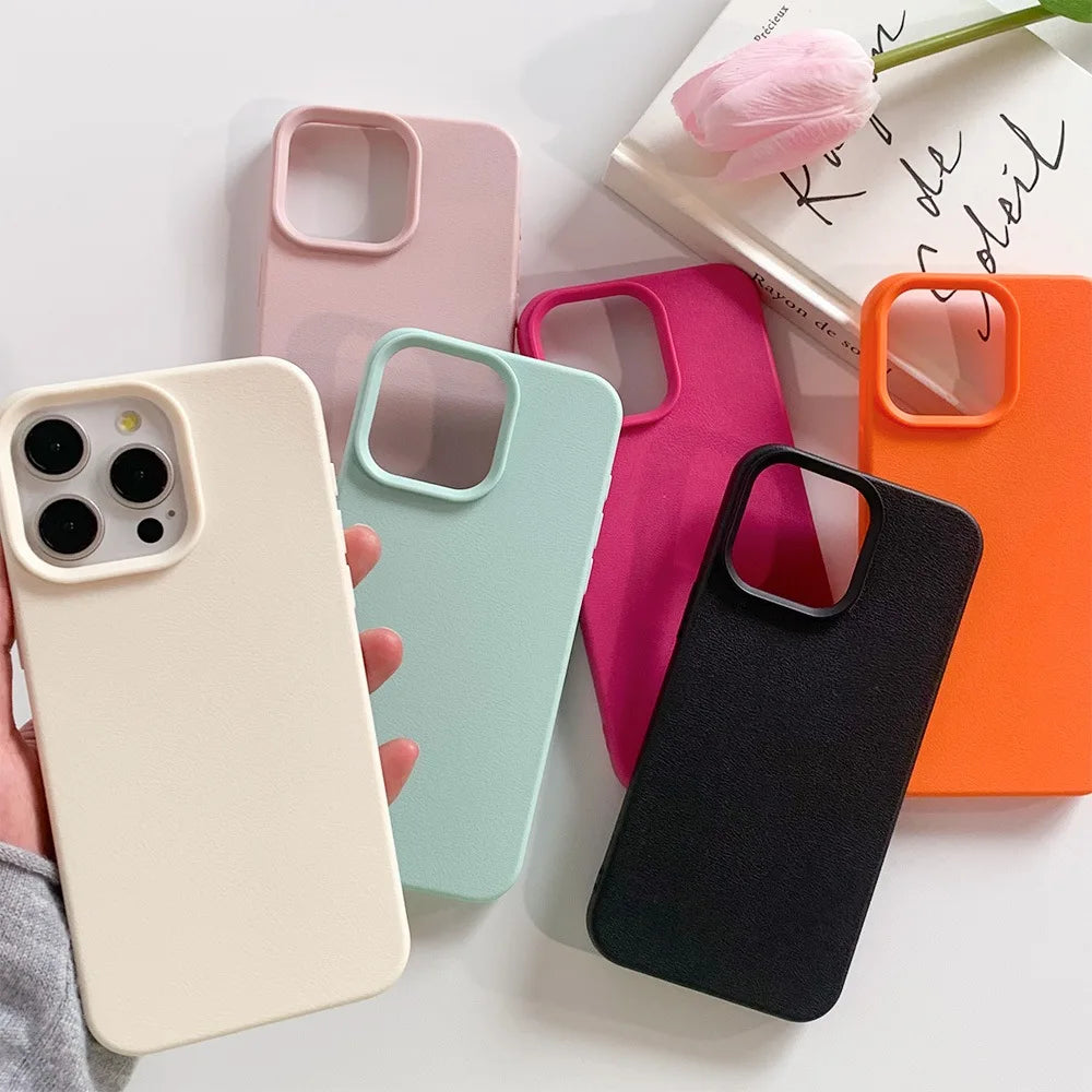 Leather-Style Soft TPU Phone Case – Shockproof & Anti-Scratch | iPhone 11 to 17 Pro Max, Air