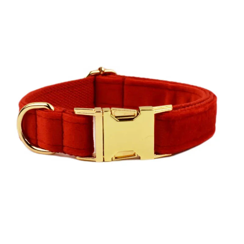 Personalised Velvet Dog Collar – Custom Engraved Name & ID Tag | Adjustable XS–XL