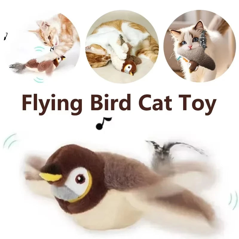 Touch Activated Toy Pet Hot Simulated Vocalize Plush Bird Cat Toy Interactive Dog Rechargeable Chirping Flapping Bird(no Flying)
