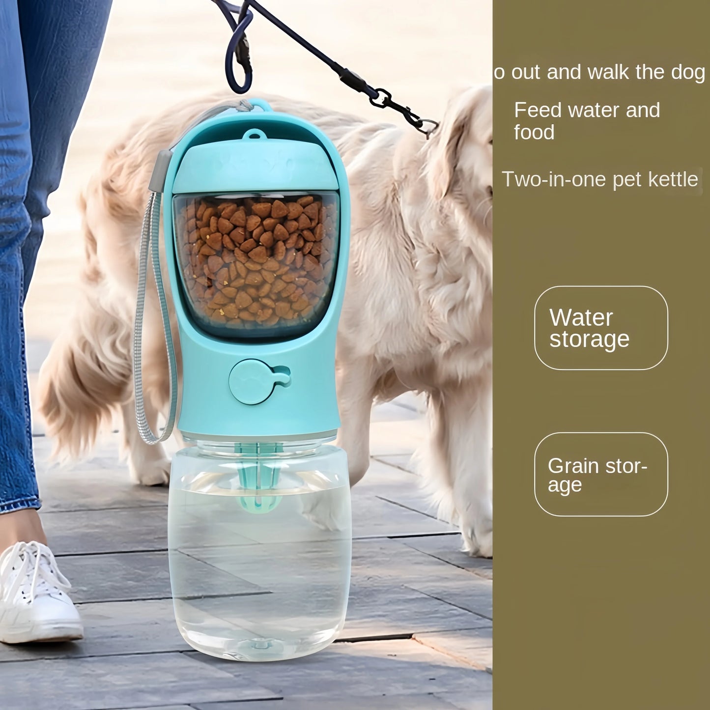 Portable Dog Water Bottle with Food & Water Storage – Travel Feeder Bowl for Pets