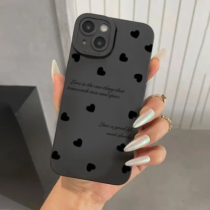 Black Love Heart Phone Case For iPhone 17 16E 16 15 14 11 Pro Max Air 12 13 XS XR X 8 7 Plus SE2 Shockproof Soft Silicone Cover