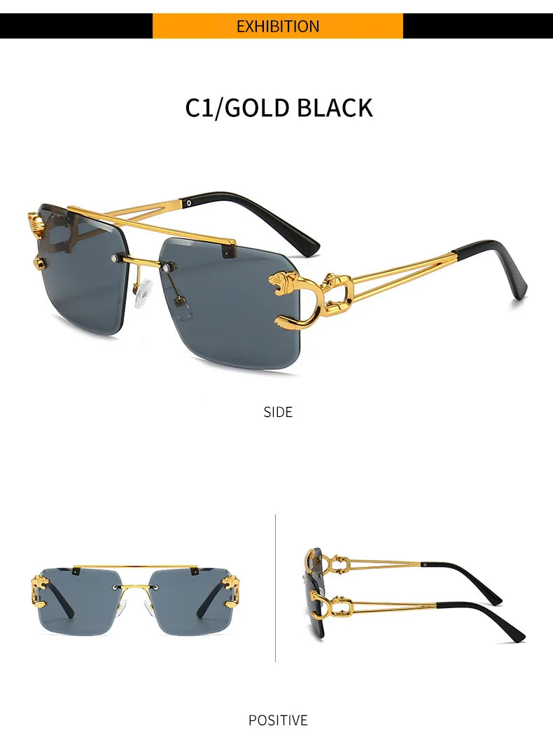 KAMMPT Vintage Rimless Sunglasses – UV400 Gradient Square Shades for Men & Women