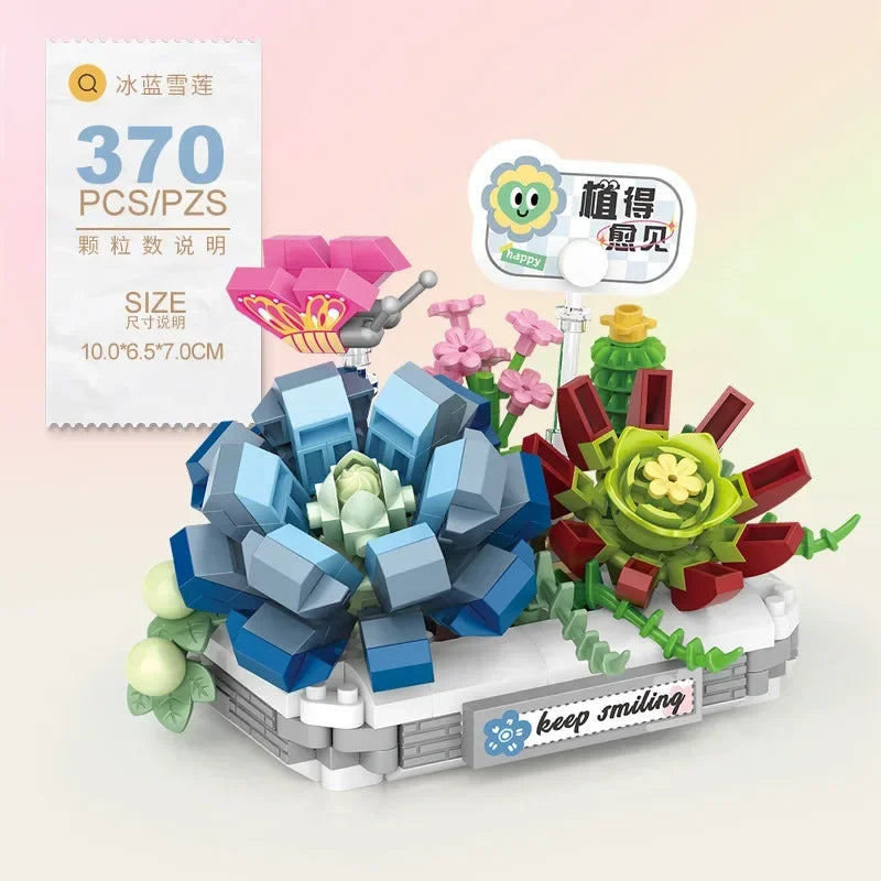 Mini Potted Succulent Flower Building Blocks DIY Cute Bouquet Model Ornaments Adult Children Assembly Toy Boys Girls Gift