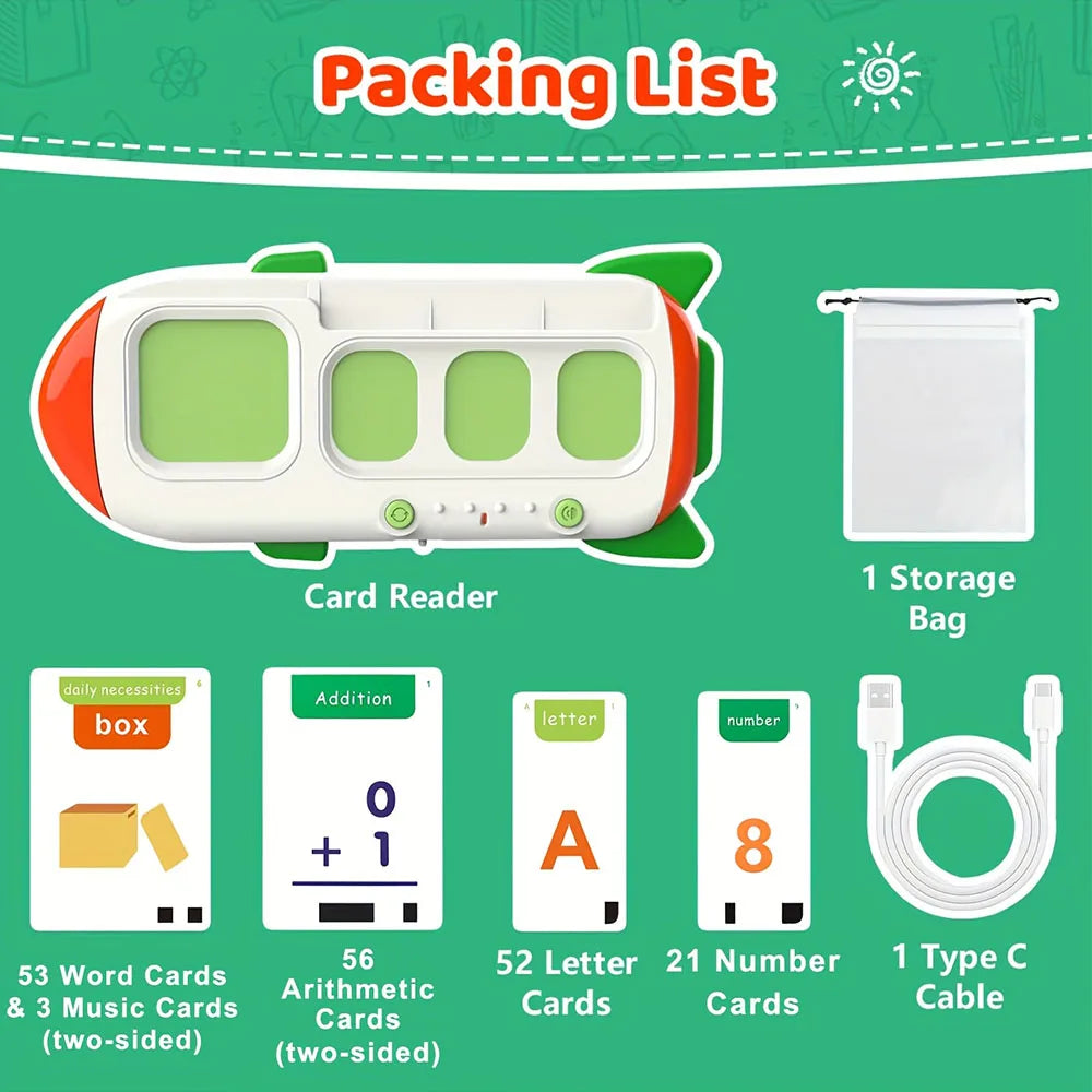Kids Learning Flash Card Machine – English Spelling, Math & Music Early Education Toy with Sound Feedback – Rechargeable