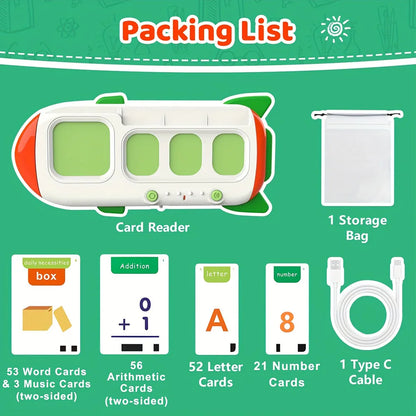 Kids Learning Flash Card Machine – English Spelling, Math & Music Early Education Toy with Sound Feedback – Rechargeable