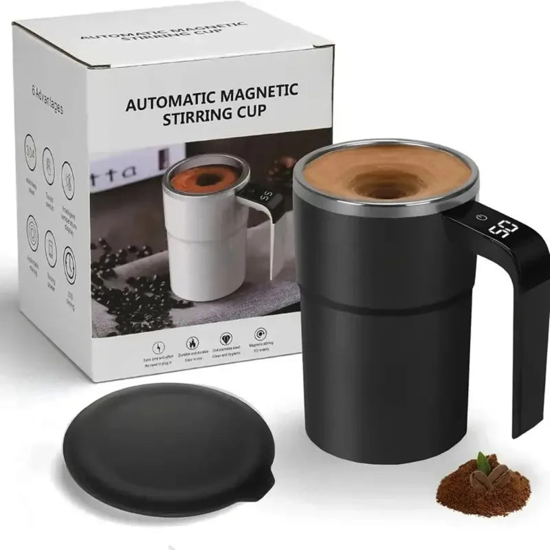 380ML Electric Self Stirring Mug Rechargeable Stainless Steel Automatic Mixing Cup with Magnetic Spinner for Coffee Milk Tea