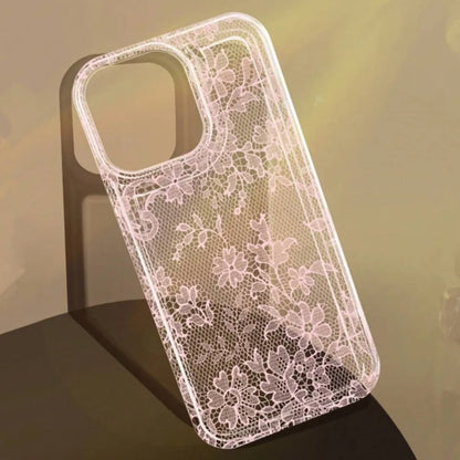 Elegant White Lace Pattern Clear Phone Case – Soft & Shockproof | iPhone 7 to 17 Pro Max, Air, SE, 16E
