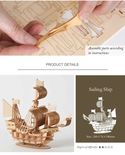 DIY 3D Wooden Puzzle for Assembly Puzzle Laser Cutting Sailing Ship Biplane Steam Locomotive Train Toy DIY Kit for