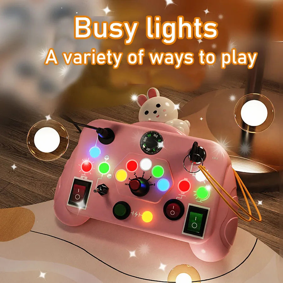 Montessori Busy Board Toy with Light Switch Control, Fine Motor Skill Educational STEM Game, Perfect Travel & Gift for Toddlers