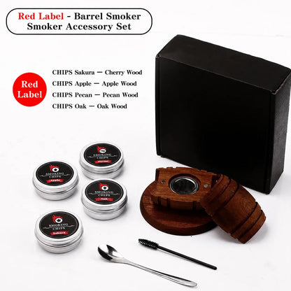 Whiskey Smoker Kit With 4 Flavors Wood Chips Wooden Barrel Design Infuser For Old Fashioned Bourbon Perfect Holiday Gift For Men