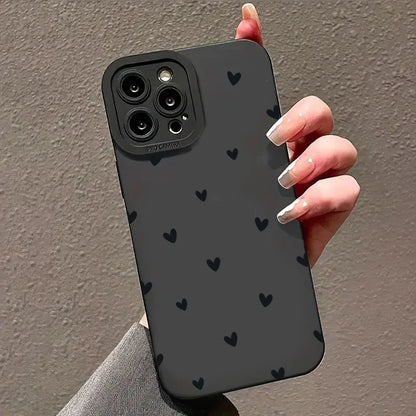 Black Love Heart Phone Case For iPhone 17 16E 16 15 14 11 Pro Max Air 12 13 XS XR X 8 7 Plus SE2 Shockproof Soft Silicone Cover