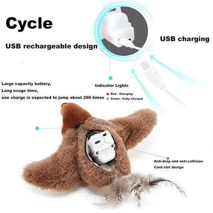 Touch Activated Toy Pet Hot Simulated Vocalize Plush Bird Cat Toy Interactive Dog Rechargeable Chirping Flapping Bird(no Flying)