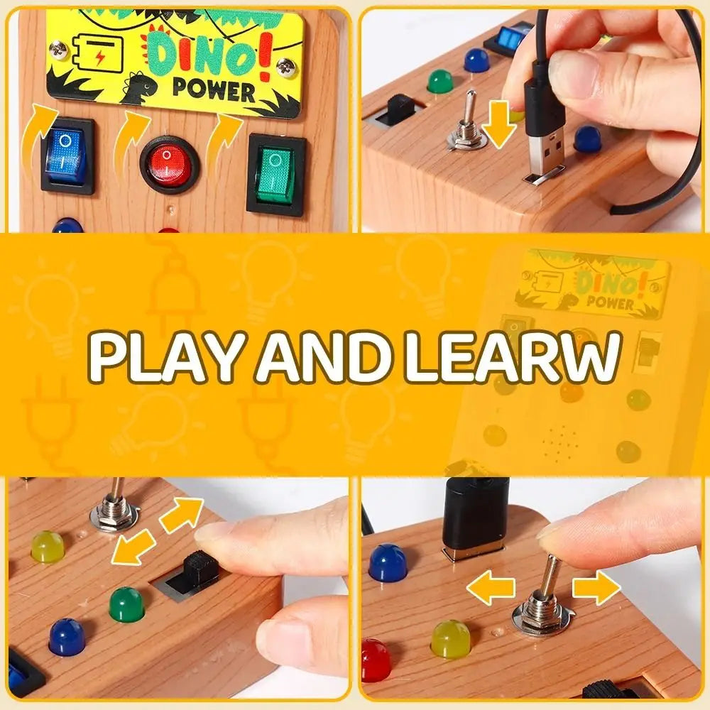 Montessori Toddler Busy Board Electronic LED Light Switch Kids' Activity Board Cartoon Sticker Safe Children's Busy Board Infant