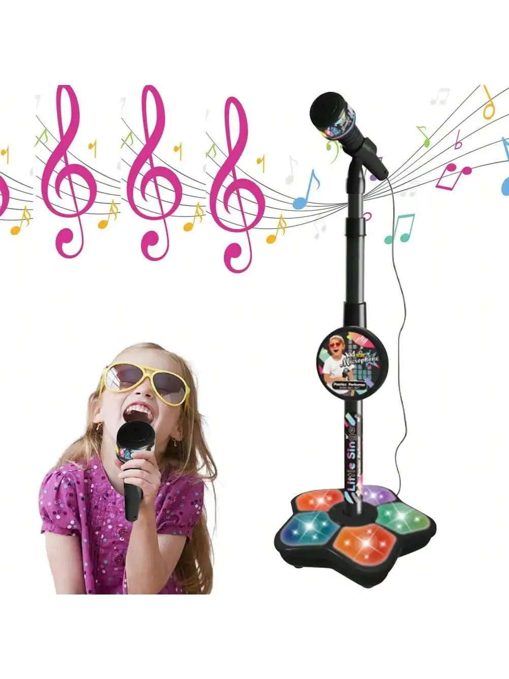 Kids Karaoke Microphone Toy with Speaker, Stand & Light Up Effects