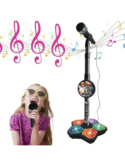 Kids Karaoke Microphone Toy with Speaker, Stand & Light Up Effects