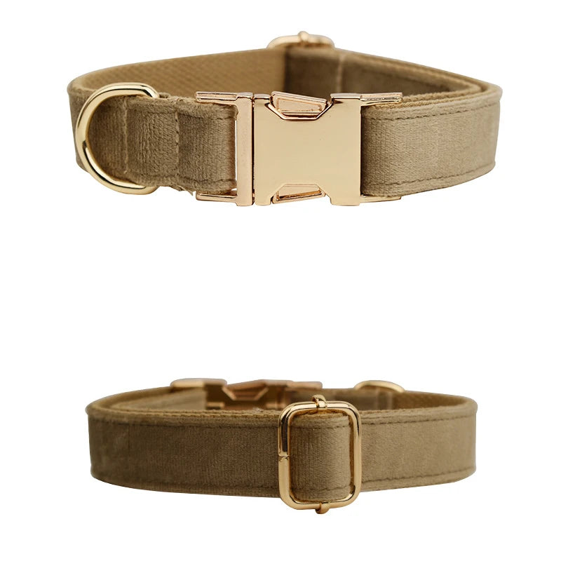 Personalised Velvet Dog Collar – Custom Engraved Name & ID Tag | Adjustable XS–XL