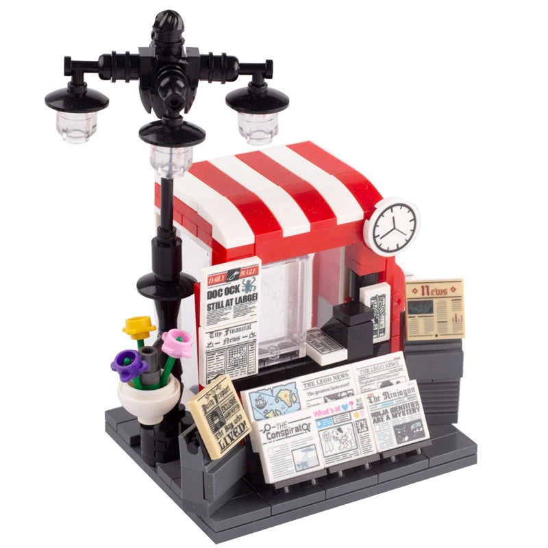 MOC City Series Scene Building Blocks Flower Shop Garden white poplar Men's restroom DIY Kids Toys Park Bench Street Lamp Toys