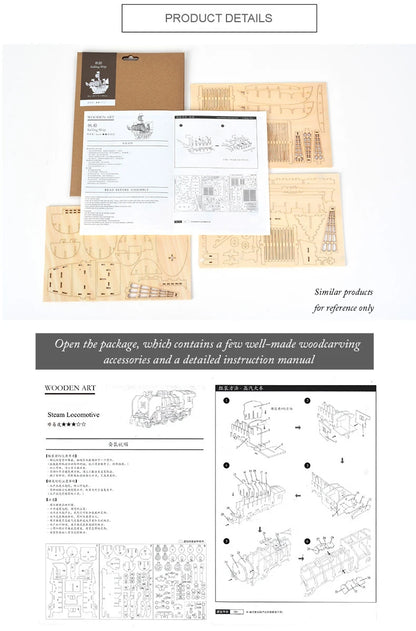 DIY 3D Wooden Puzzle for Assembly Puzzle Laser Cutting Sailing Ship Biplane Steam Locomotive Train Toy DIY Kit for