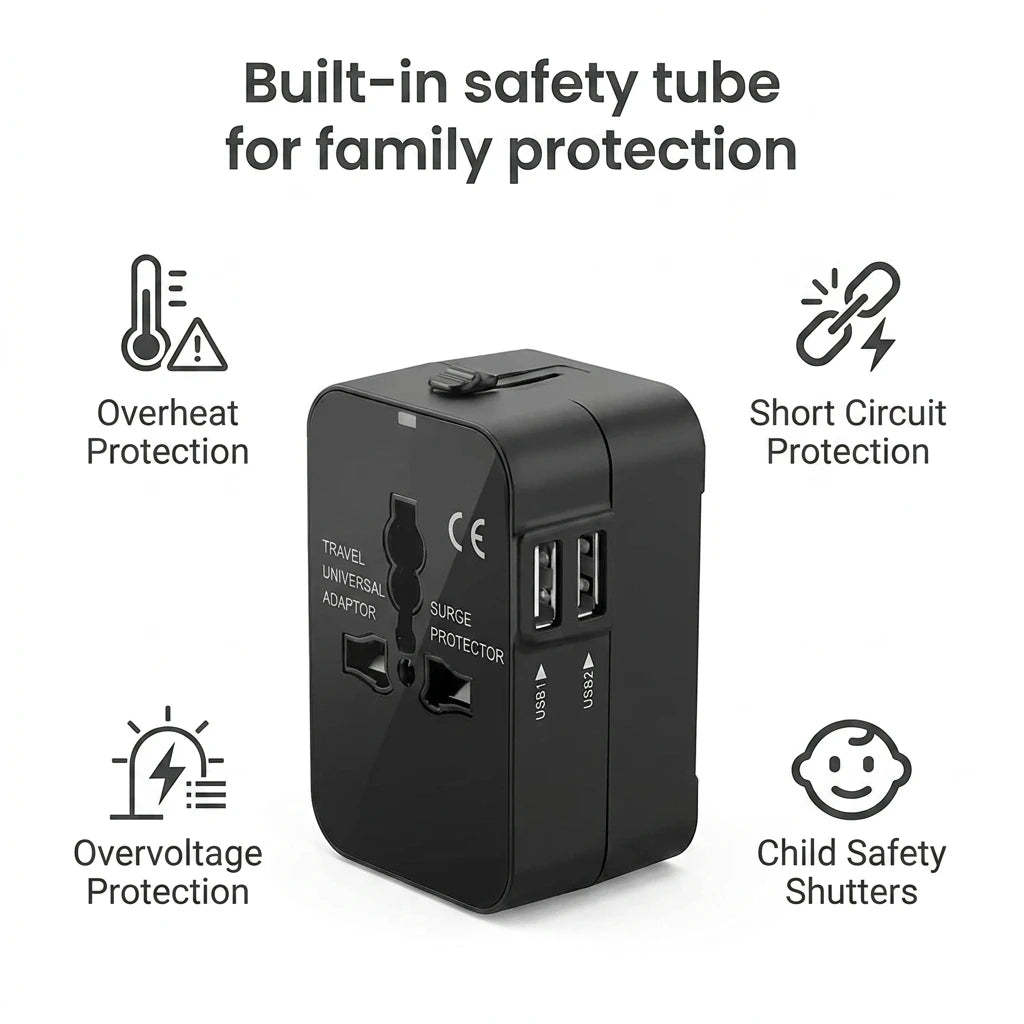 Universal Travel Adapter | Dual USB Ports | UK, EU, US, AU Compatible