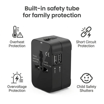 Universal Travel Adapter | Dual USB Ports | UK, EU, US, AU Compatible