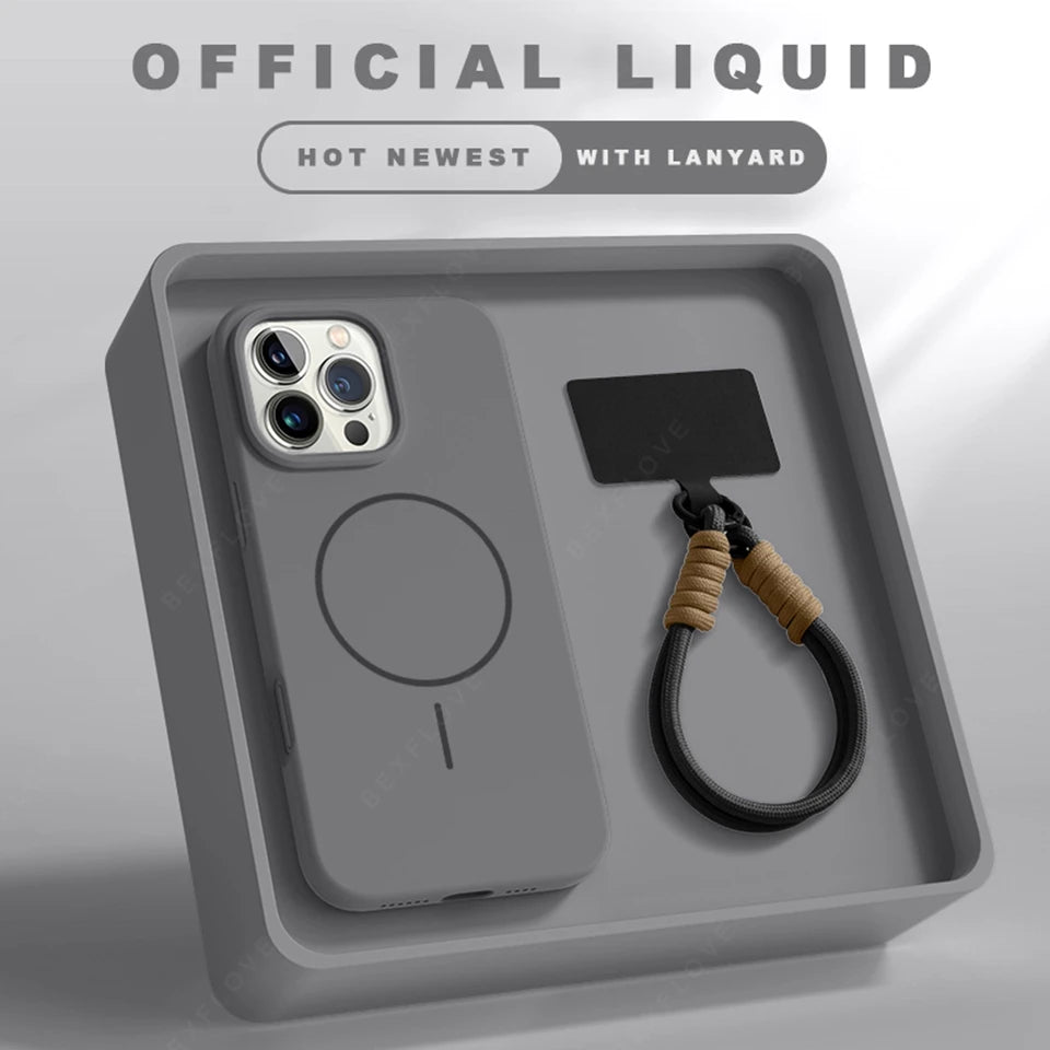 MagSafe Silicone iPhone Case with Lanyard – iPhone 11–16 Pro Max | Magnetic Wireless Charging