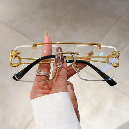 KAMMPT Vintage Rimless Sunglasses – UV400 Gradient Square Shades for Men & Women