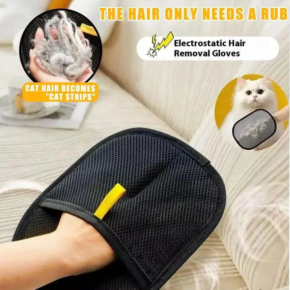 Cat Grooming Gloves – Electrostatic Pet Hair Remover for Sofa, Carpet & Clothes (2pcs)