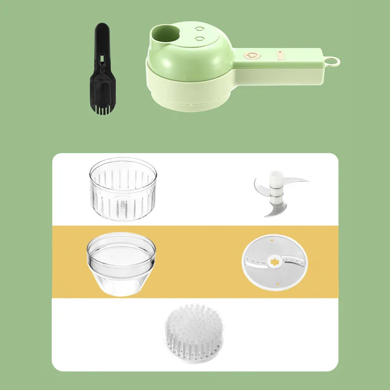 4-in-1 Electric Vegetable Cutter Set – Wireless Chopper, Grinder, Masher & Peeler